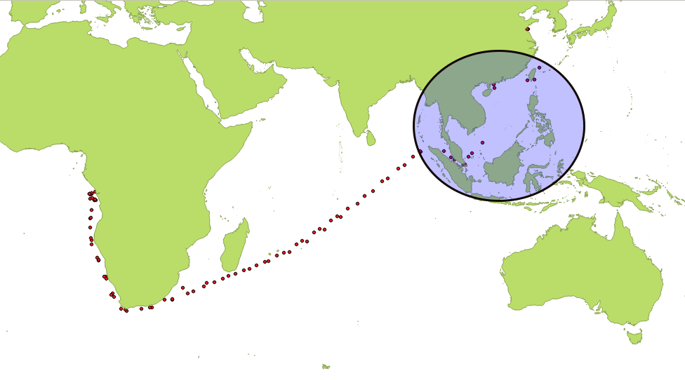 Trajectory of 9410234 vessel